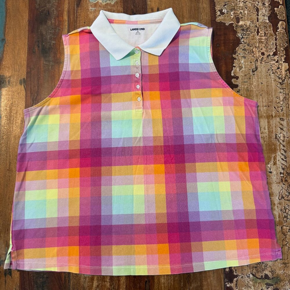 Land's End Sleeveless Plaid Polo Size 1X 16-18W